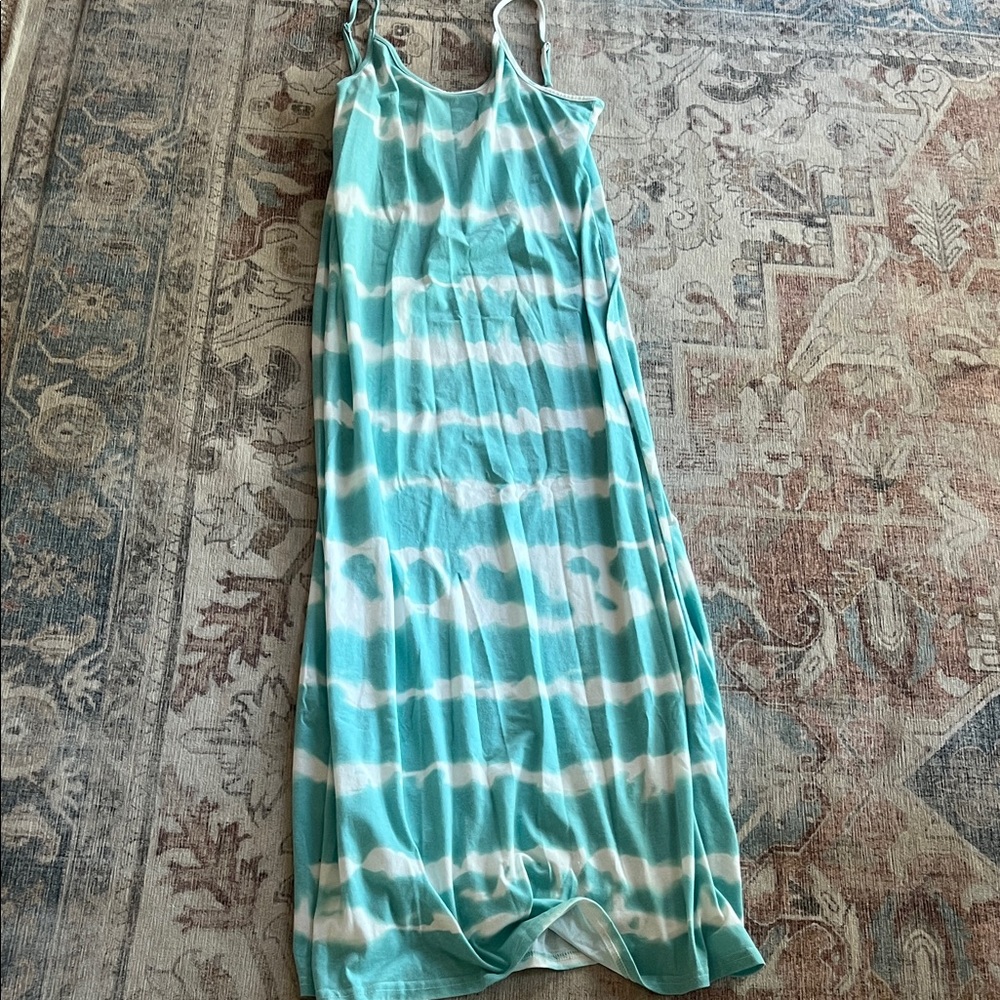 Turquoise + White Tie-Dye Maxi Slip Dress